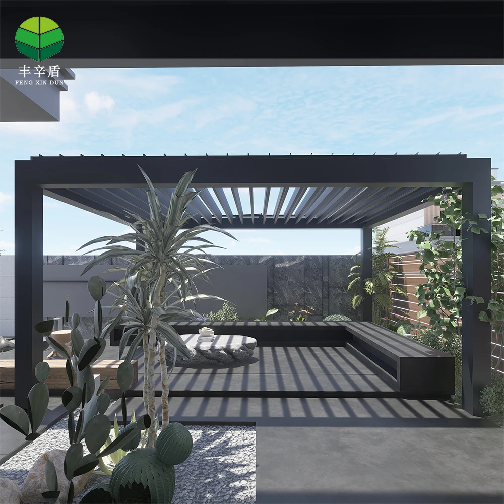 Bioclimatic Waterproof Aluminium Pergola Cover Motorized Exterior Gazebo Louvered Roof Garden Shading Aluminum Powder Coated