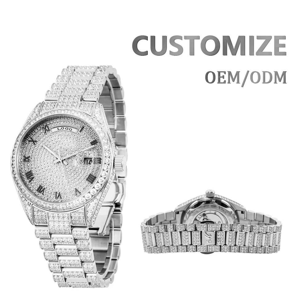18K Gold Watch Luxury Business Men Watch CNC CZ Diamonds Iced Out Watches ODM OEM