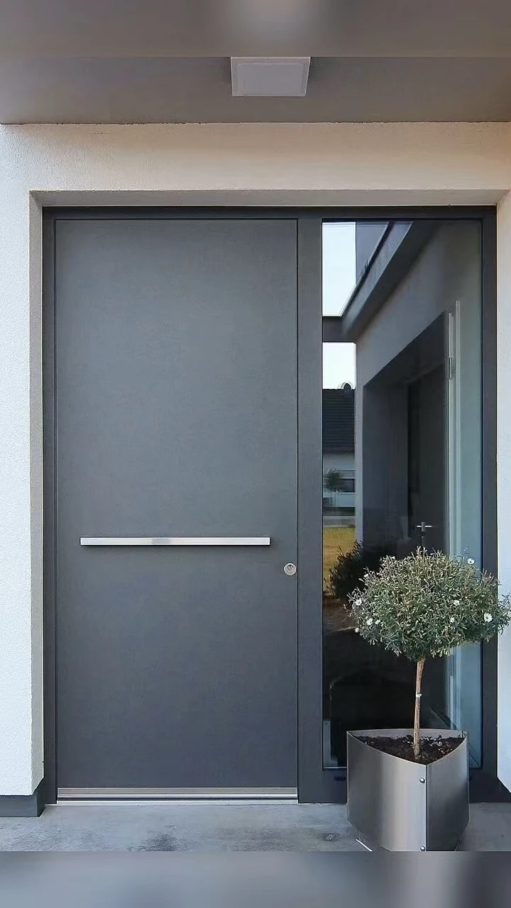 Entry door High quality aluminium alloy modern design outdoor flat entrance pivot front door details