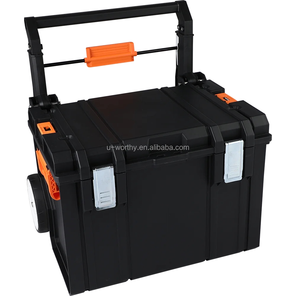 Ningbo Factory Four Layer Stackable Trolley Plastic Tool Box for Household Workshop Tool Cabinet with Flexible Handle and Wheel