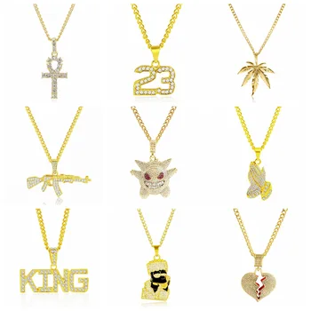 Men Hip Hop Full Rhinestone King Shape Pendants Necklaces Iced Out Cuban Link Chain Hiphop Necklace Men Jewelry/