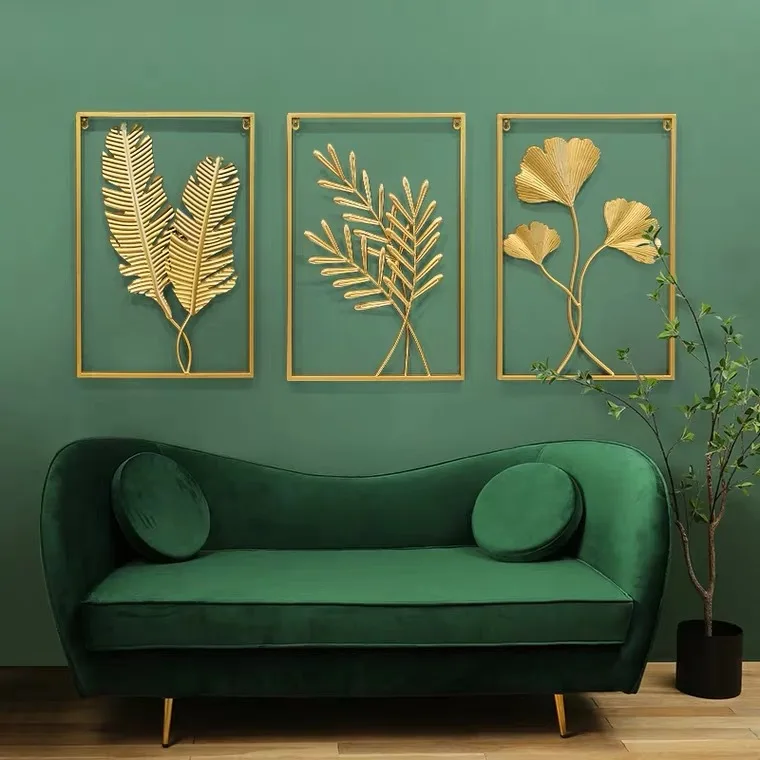 Modern Living Room Decoration Metal Leaf Wall Hanging Tv Sofa Background  Wall Light Luxury Room Wall Hangings - Buy Display Lobby Gold House Wrought  Iron Interior Bedroom And Living Room Frame Art