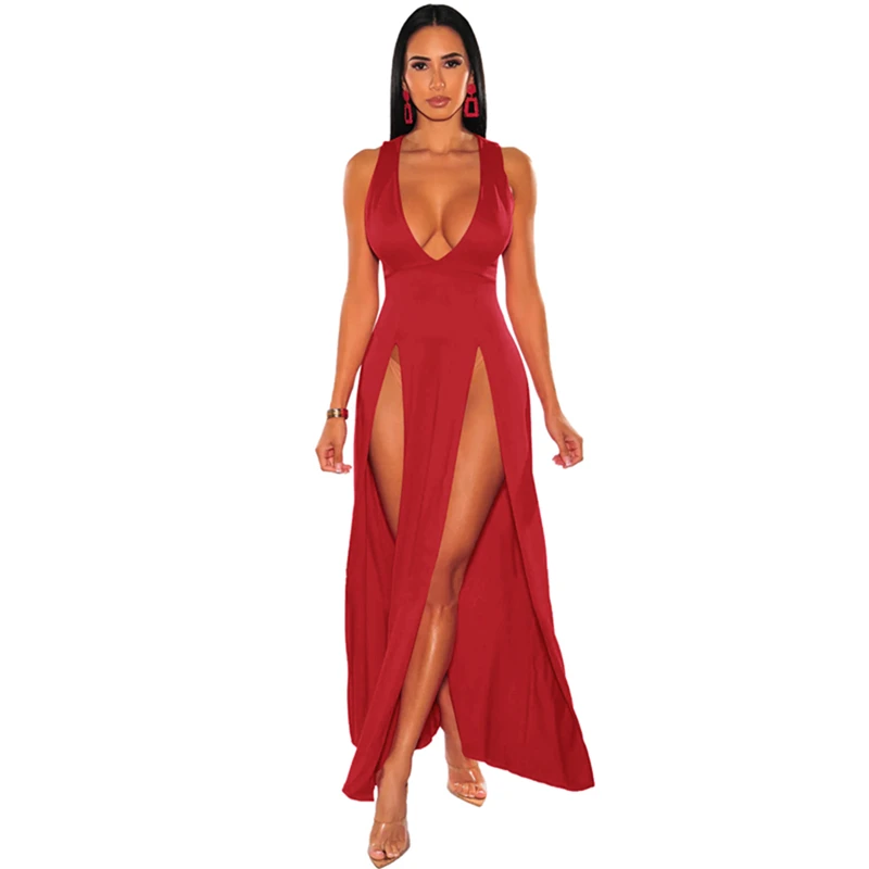 chinese dress ladies Pure Desire White Plunge Floral Sequin Double Thigh Slit Maxi Dress – Nazz  Collection main image 0