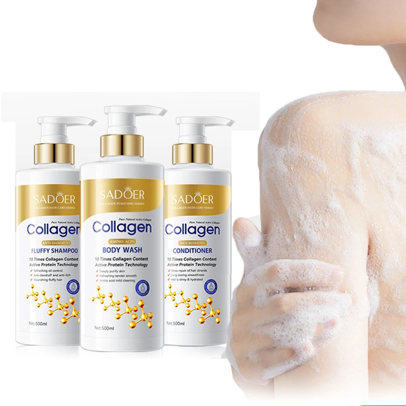 500ml OEM SADOER Collagen Gentle Cleansing Moisturizing Body Wash Whitening Shower Gel