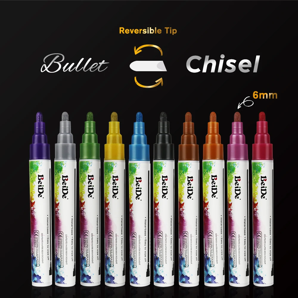 Carmel Paint Marker Large 8mm Chisel Tip Pack of 6, Multi-surface Paint  Pen, Permanent Oil-based Paint 