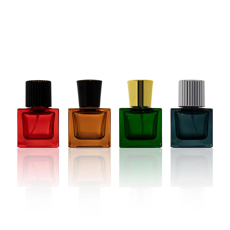 Hot Sale 30 Ml 50 Ml 100 Ml Grün Rot Farbverlauf Quadrat Luxus Leere Parfüm Crimp Flasche Mit Verschluss