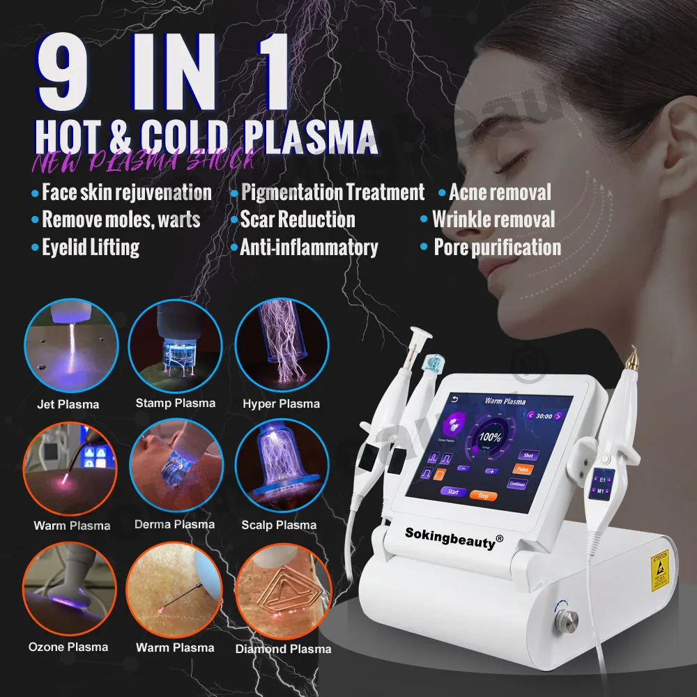 9 in 1 Heads Cold and Warm Plasma Wrinkle Removal Jet Removal Pigment Cold Plasma Machine From Germany Technology