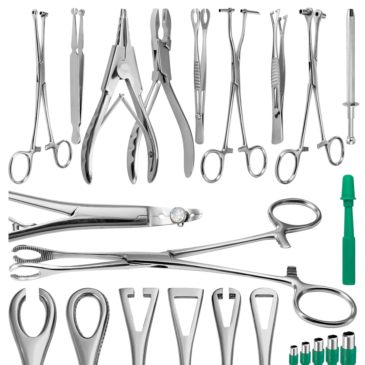 Surgical Steel Piercing Tools Kit Tweezer Clamp Forceps Plier