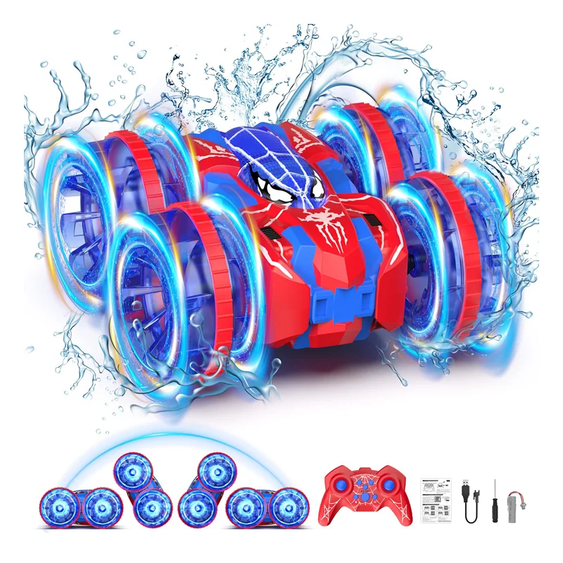 2025 Trending 4WD Light Mini RC Stunt Racing Drift Cars Kids Small Waterproof Amphibious Spider Remote Control Car for Children