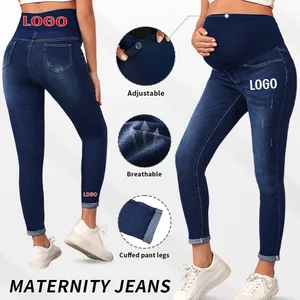 Custom Logo Autumn Winter High-Waisted Maternity Skinny Jeans for Women Breathable Slim-Fit Denim Casual Butt Lifting Pants