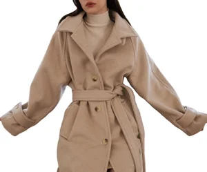 Europe Luxury Ladies Coat New Fashion Vintage Style High Quality Woolen Single Breasted Winter Elegant Long Trench Wool Logo