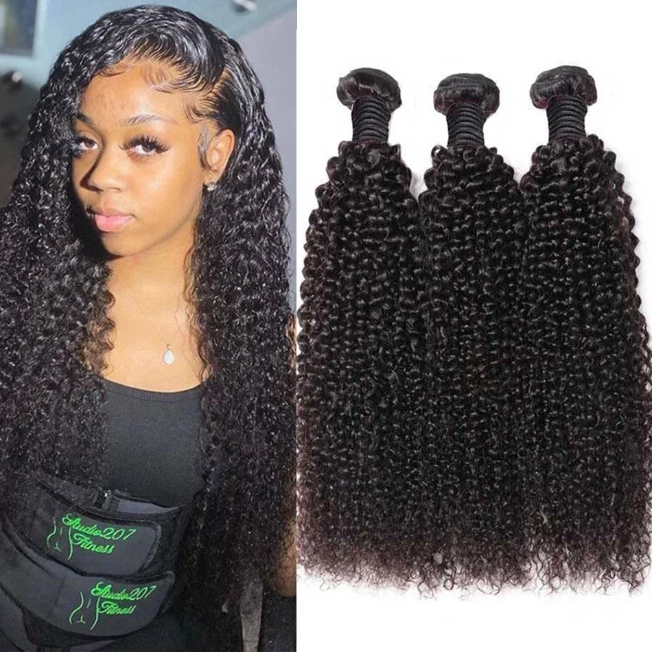 Tissage en lot de cheveux humains bouclés brésiliens naturels Remy crépus bouclés 28 30 32 pouces_voghion.com