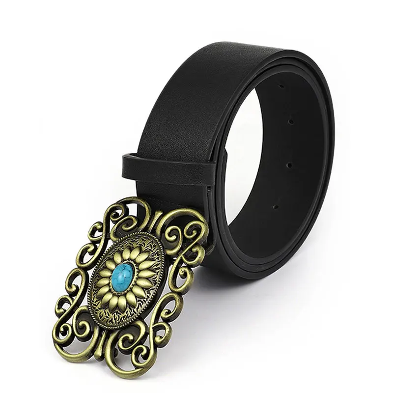 CPC оптовая продажа Западный винтажный черный ажурный узор в горошек Синий Бирюзовый пояс с пряжкой мягкий из искусственной