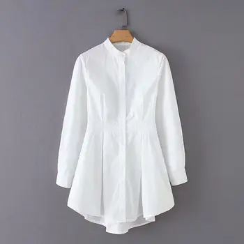 European Fashion Women Casual Long White Plain Long Dress Blouses