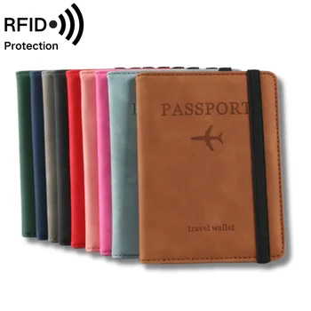 Vintage PU leather signals blocking RFID passport holders for credit card / passports with Strap