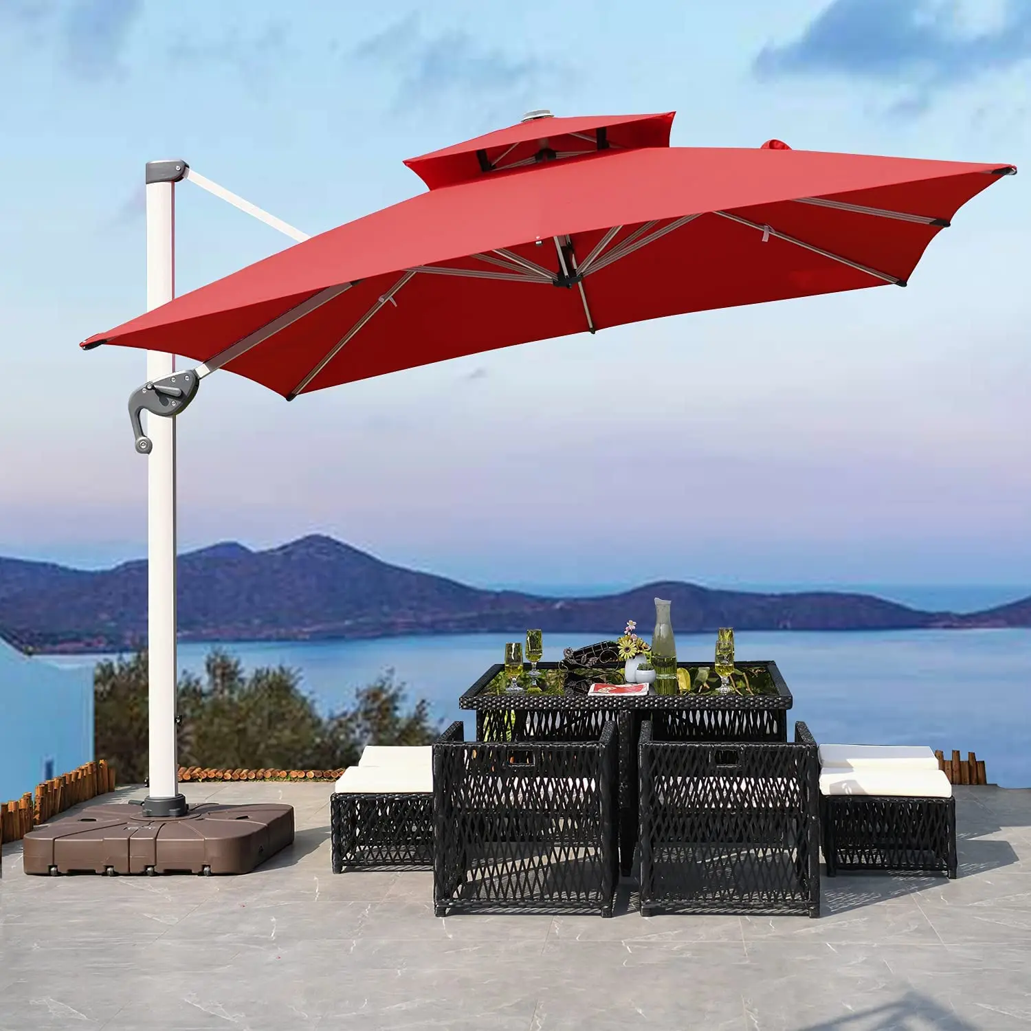 base weights for offset patio umbrella US Weight Durable 50LB Capacity Fillable Table Beige HomeRoots 13 ft. Market it can be used Size:146 Carbon Fiber Shell