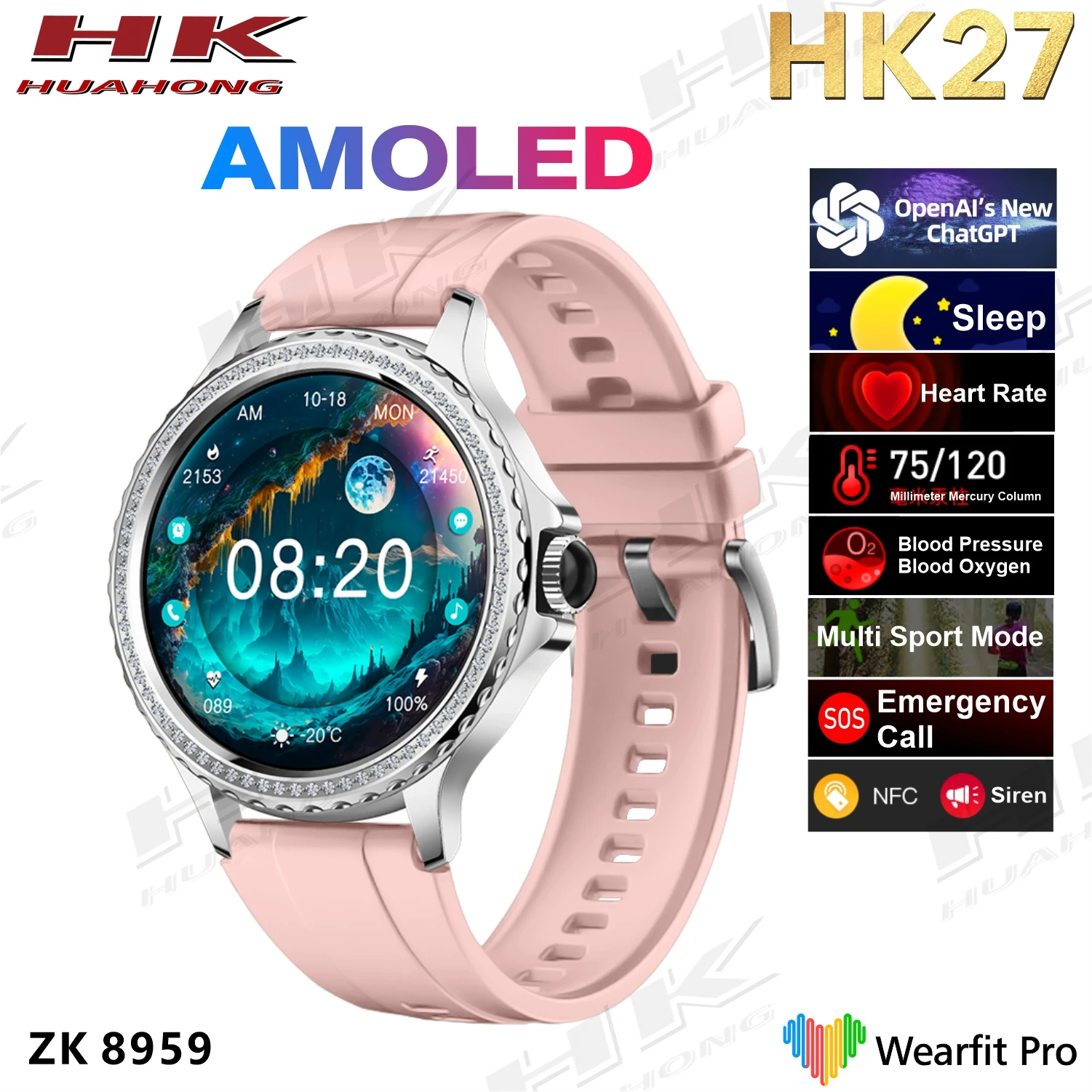 Stylish High-Tech Smart Bracelet Watch Color OLED Display Compatible Android IOS Features Heart Rate Monitoring Call Sport