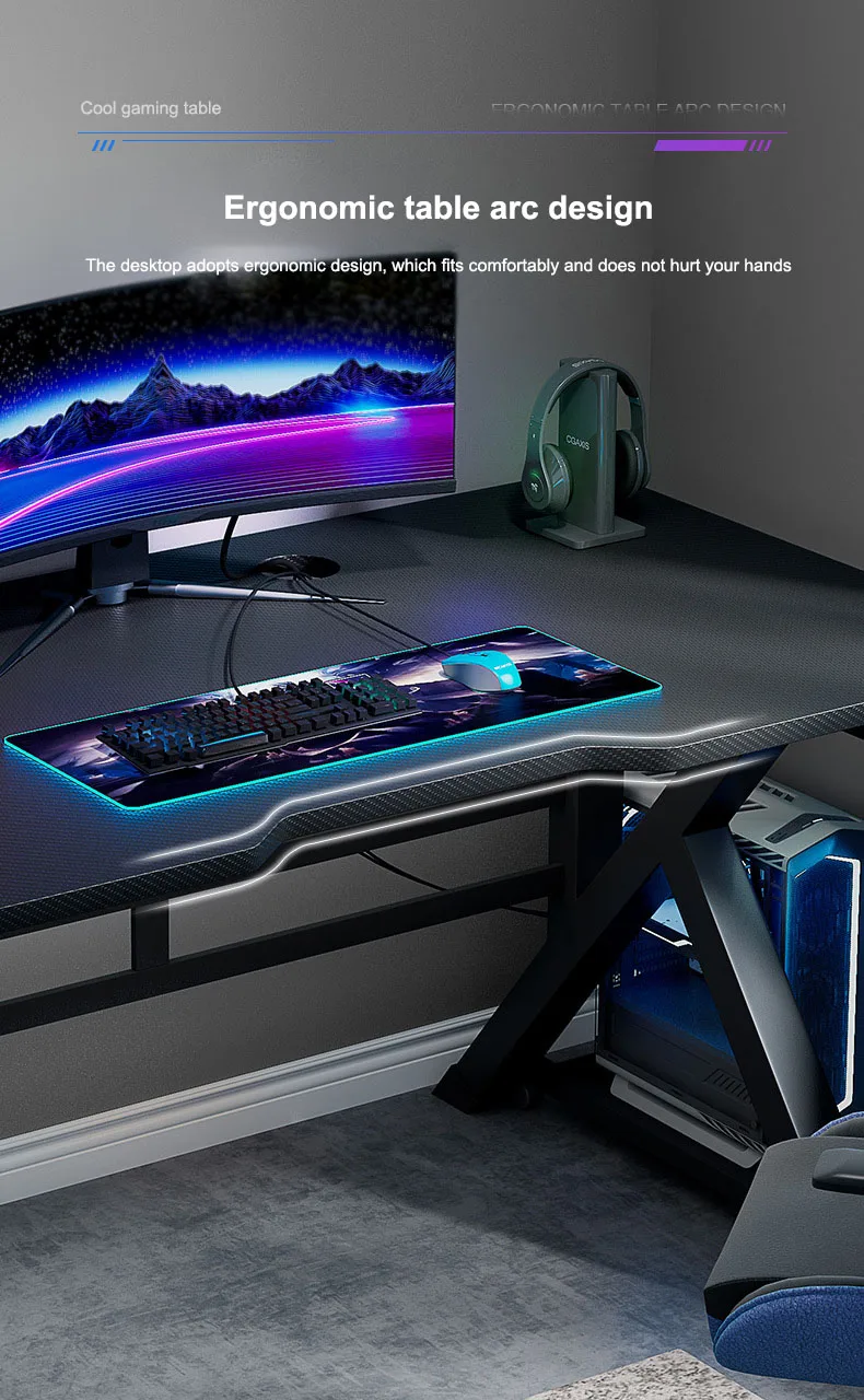 Rgb Pc Gaming Desk Computer Gamer Table Led Lighting Professional