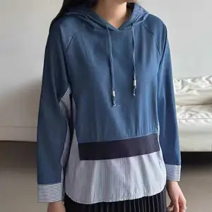 Wholesale Autumn 2026 New Fashion Casual Lace-Up Hooded Fashion Splicing Contrast Color Vertical Stripe Women's Hoodies