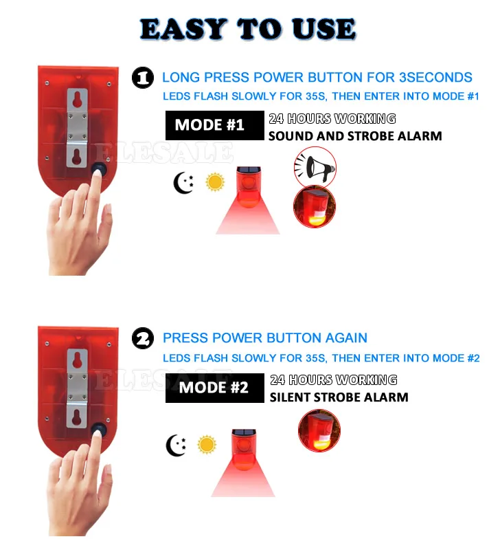 Solar Infrared Motion Sensor Alarm With 110db Siren Strobe Light for Home Garden Carage Shed Car Van Security Alarm System