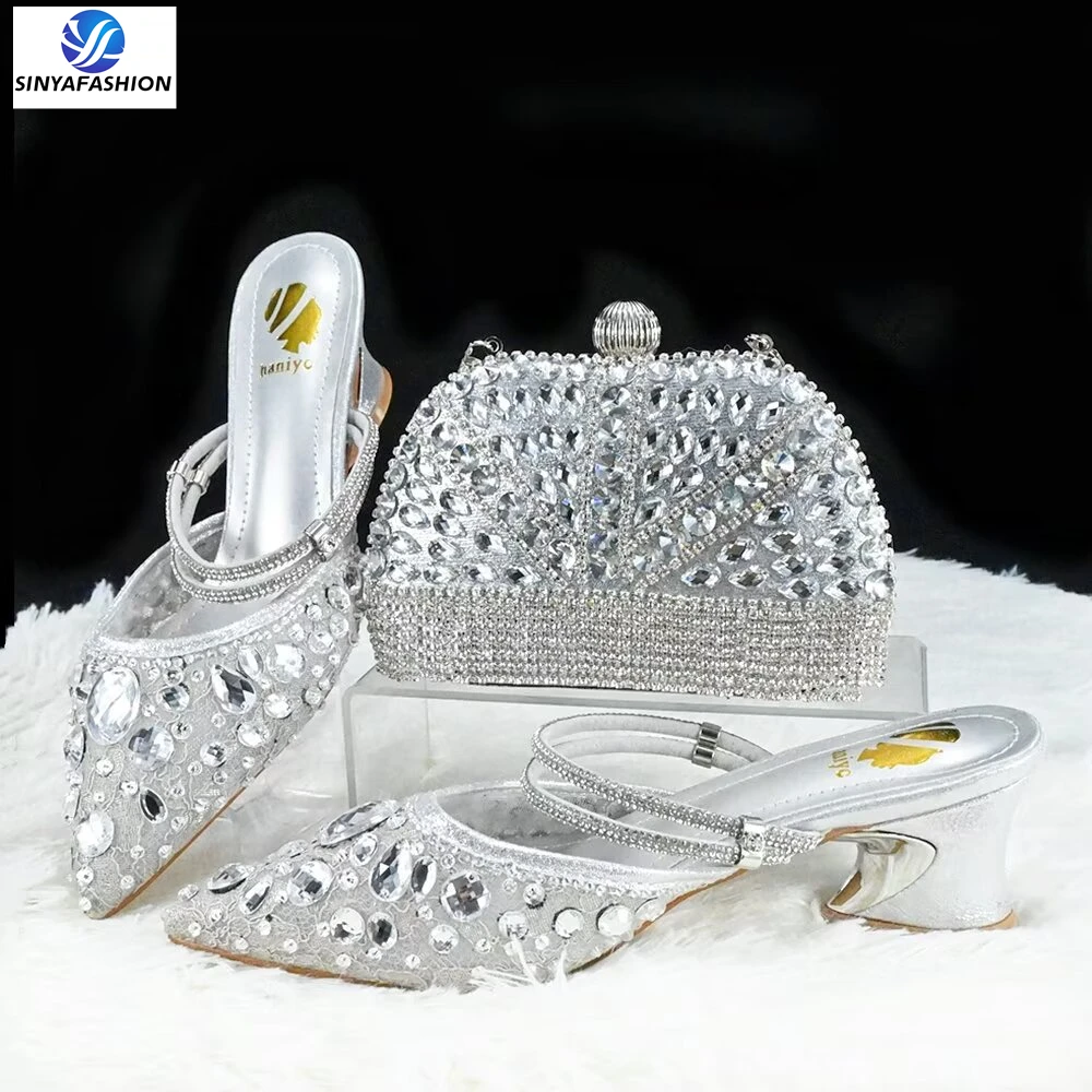 New Party Shoes Bag Set Beautiful Handmade Pu Italian Shoes to Match Bag  Set High Quality Women Shoes With Bag Set