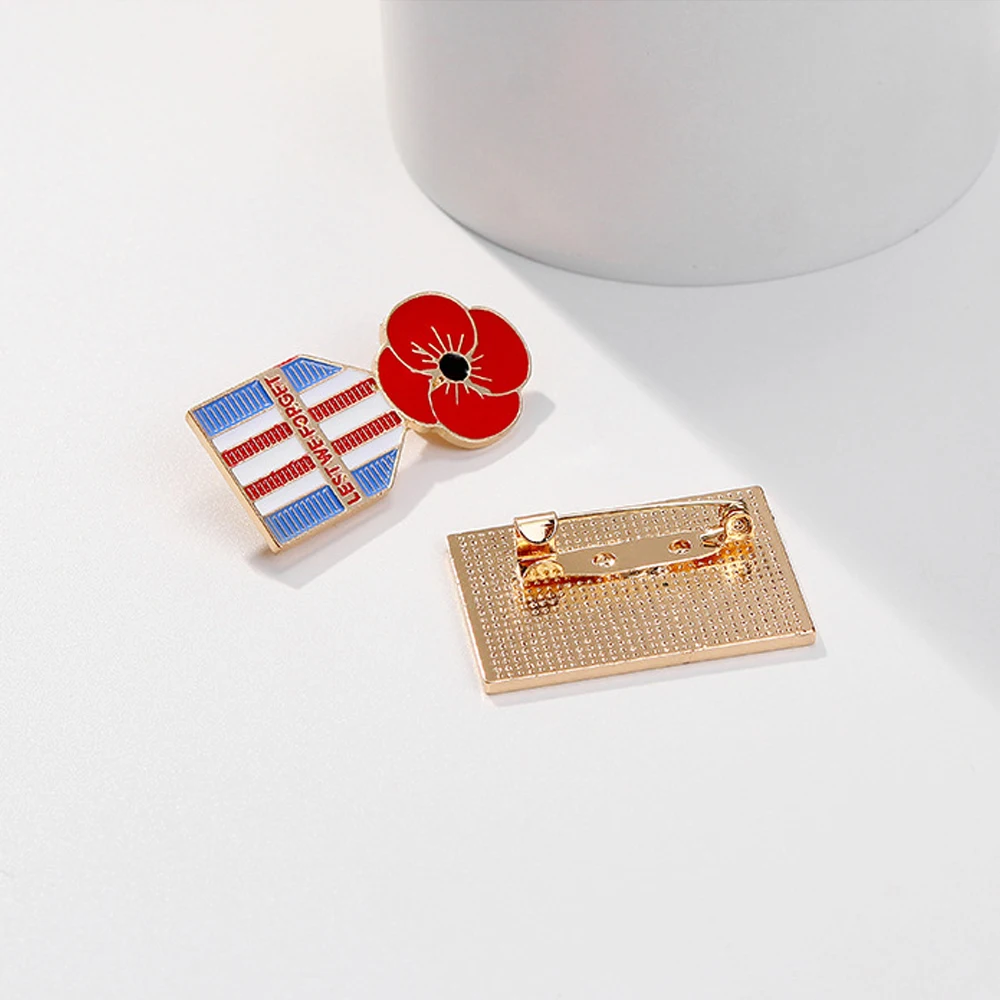 Broche Coquelicot Émail Et Cristal - Souvenir Veterans Memorial Day - 3.7x6.5cm - Alliage - Cadeau Unisexe