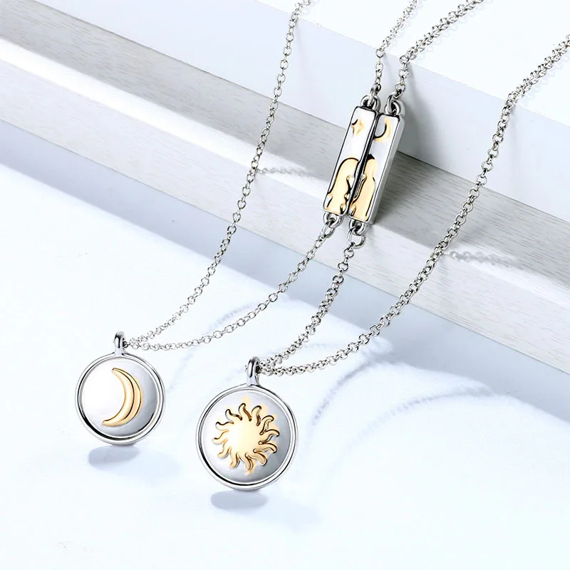 Set Sun Moon Pendant Couple Necklace 