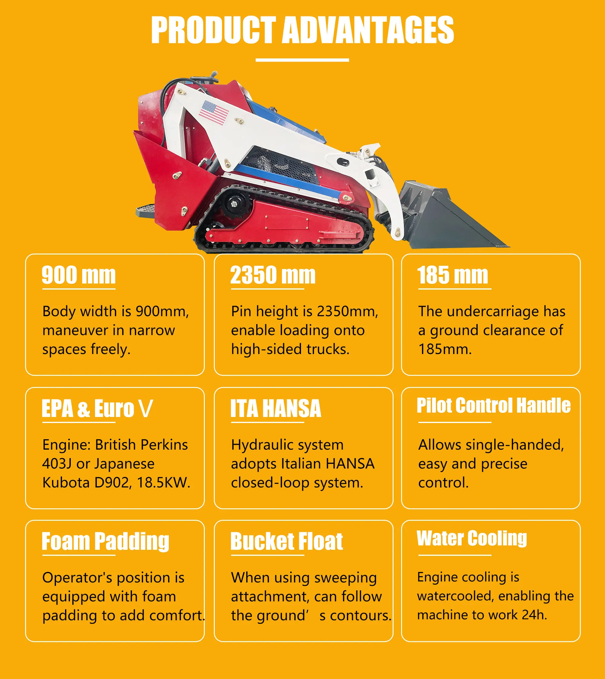Imported Highhorsepower Diesel Engine 25hp Mini Track Skid Steer