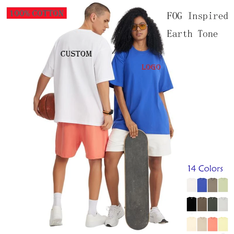 Best Selling Casual Plain 100% Cotton Oversized FOG Streetwear Earth Tone T-Shirts Custom Digital Print Men's T-shirt for Unisex
