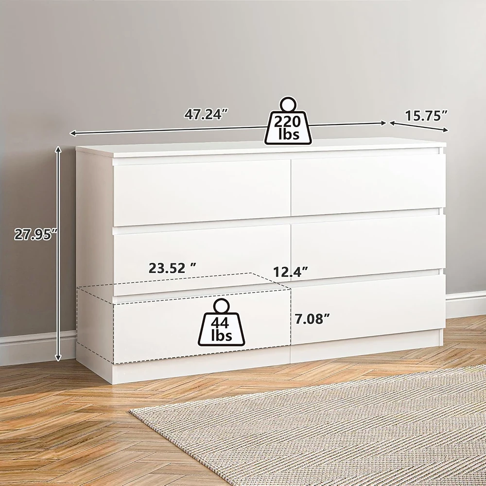 product nu deco luxury white 6 drawer modern double dresser with wide storage for bedroom-6