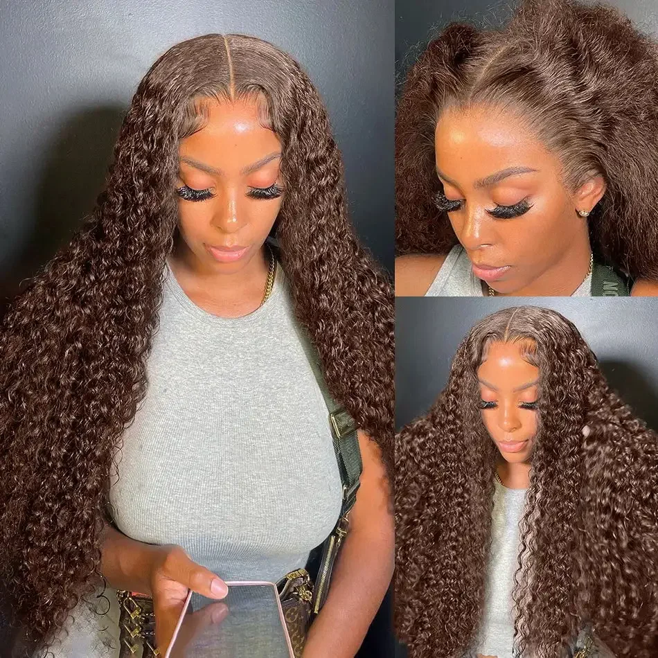 Parrucca di capelli umani con onde profonde color cioccolato, 30 pollici, parrucche frontali in pizzo trasparente per le donne_voghion.com