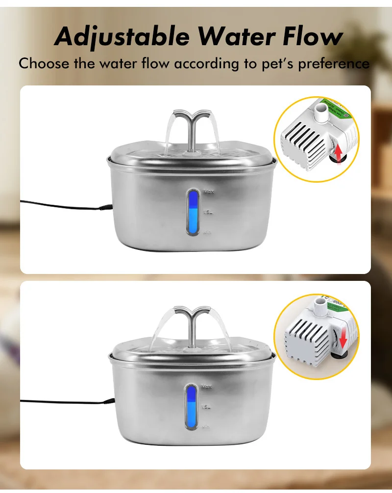 LED Pet Cat Water Fountain – Automatic Stainless Steel Drinking Dispenser – 2.4L, USB Powered