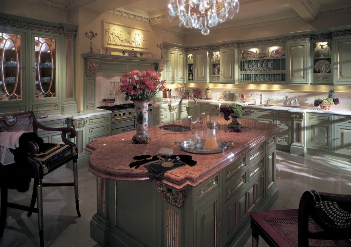 European Clive Christian Style Kitchen All Wood Customized Kitchen Cabinet With Roman Column