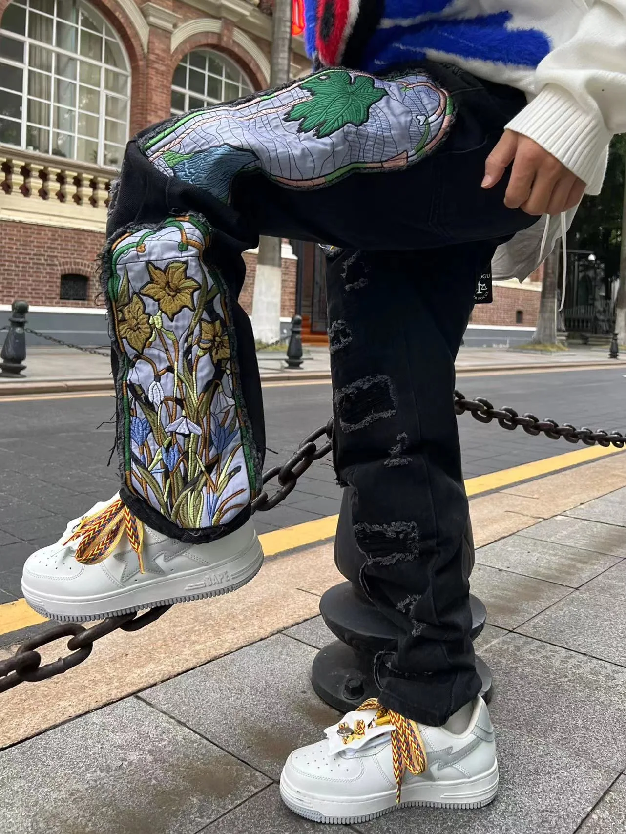 Custom Baggy Loose Fit Cargo Stacked Men Woven Blanket Tapestry Pants