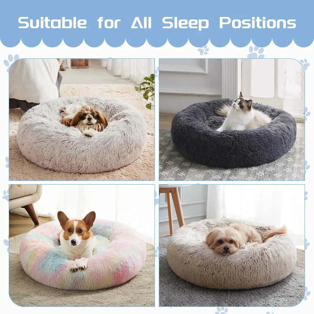 Wholesale calming washable luxury soft round plush dog bed donut cat pet bed manufacture