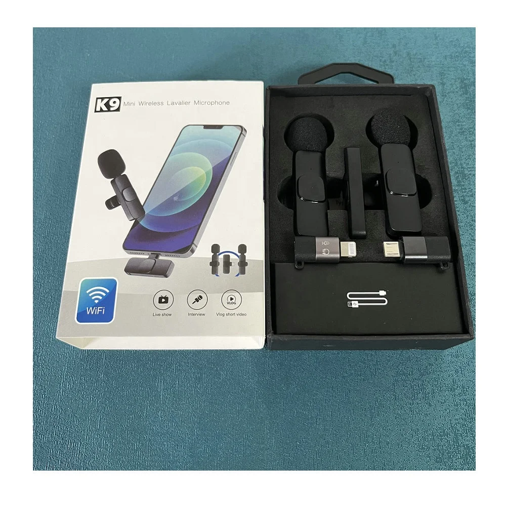 Dual Wireless Mini Lavalier Lapel Microphone for iPhone, Android- Cordless Double Mics Plug-Play and Pick-up Ultra-Low Delay Built-in Noise Reduction VIDEO RECORD K9 Dual Wireless Microphone Type C IOS Adapter for iphone  Android Cell Phone Mini Lapel Micro Tie for Live Stream