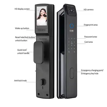Enrique Wishome Automatic Electronic Fingerprint Cerradura WIFI Smart Lock 3D Face Recognition Digital Door Lock With Camera