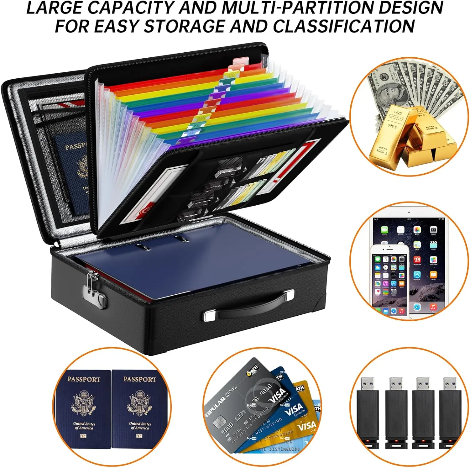 YHX Hard Fireproof Safe Case with Lock Fireproof Document Box with Waterproof Zipper Fire Water Resistant Safe Box with Lock