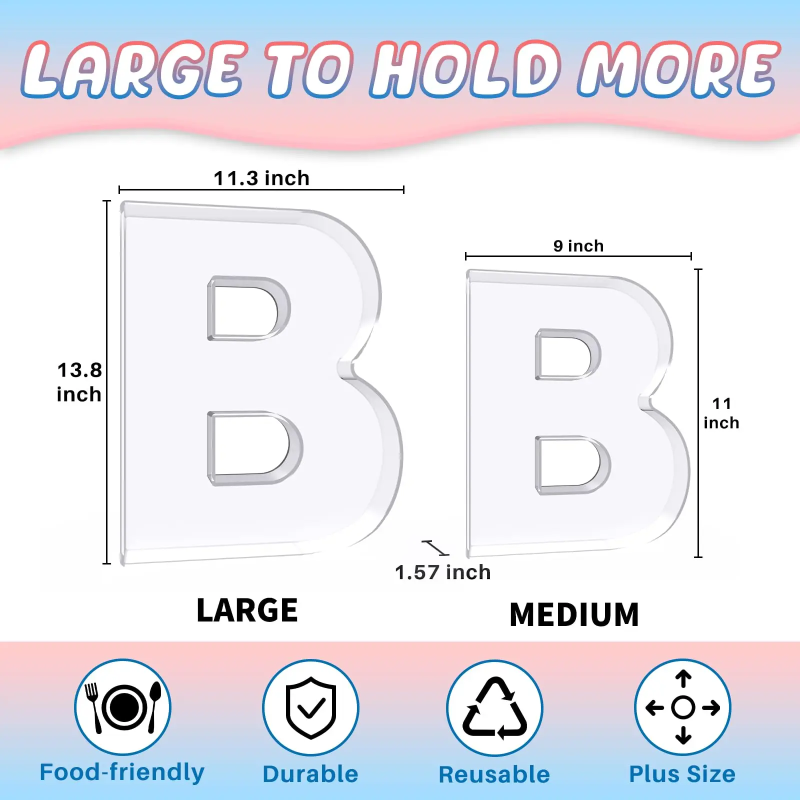 Acrylic Letter Box, Reusable Fillable Letter Cake Candy Dish Display Serving Tray for Birthday Anniversary Party Decoration details