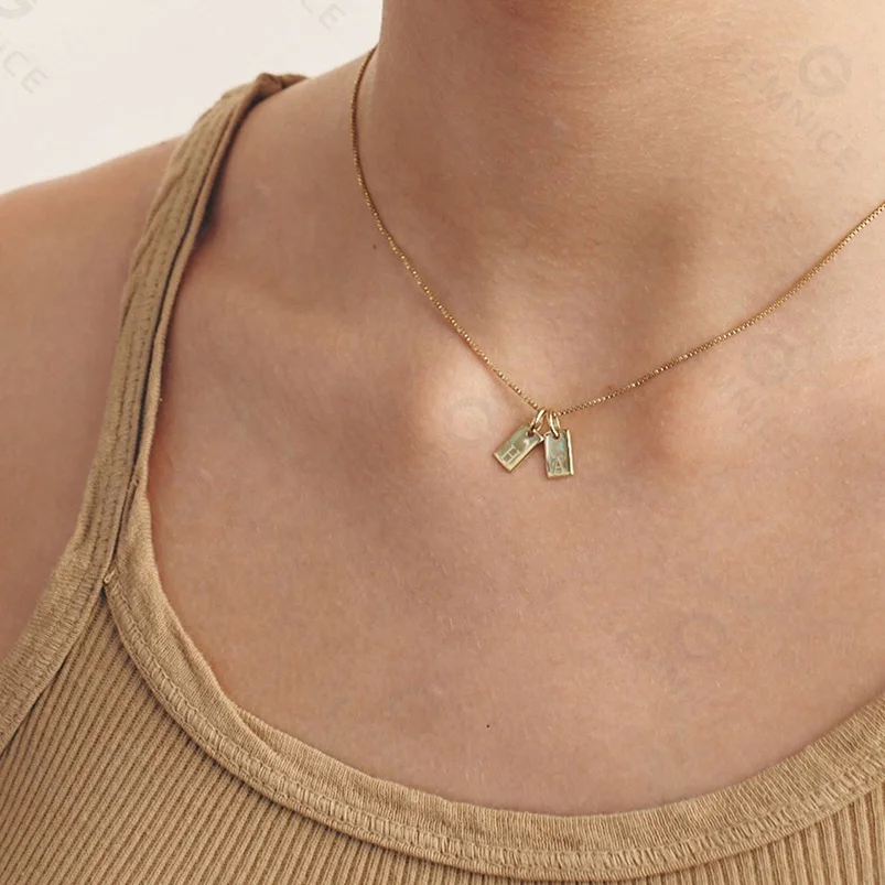 Gemnel Custom Gold Alphabet Font Mini Dogtag 925 Silver Pendant Personalized Inital Letter Chain Necklace