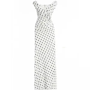 Factory Wholesale V-neck Collar Sleeveless Summer Apparel Women Elegant Casual Bodycon Sexy Polka Dot Printing Split Dresses