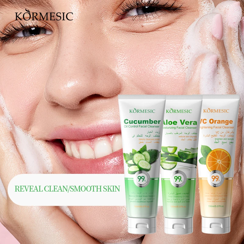 OEM Private Label Face Wash KORMESIC Facial Cleanser Cucumber Vc Orange Aloe Vera Whitening Face Wash
