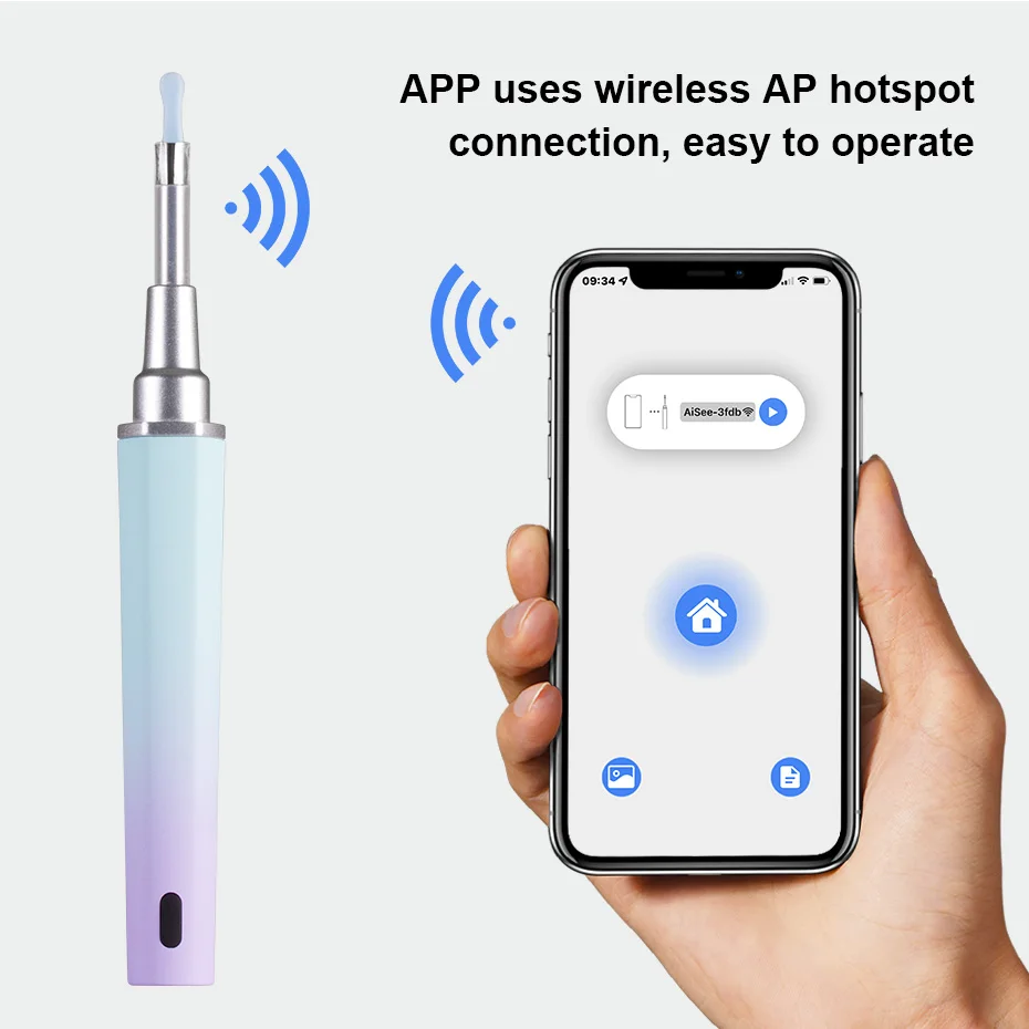 Otoscope WiFi HD Blanc - Caméra Endoscope Pour Nettoyage Oreilles, Connecté Smartphone IOS/Android