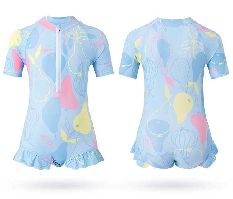 Customized Pink Printed Zipper One Piece Summer Baby Clothes Children Swimwear Beachwear Kids details