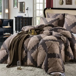 Design Comforter High Fill Power Filling 95% Goose Feathers Down Duvets Hot Sell New Adult OEM Soft Printed Stitching 5 Piece
