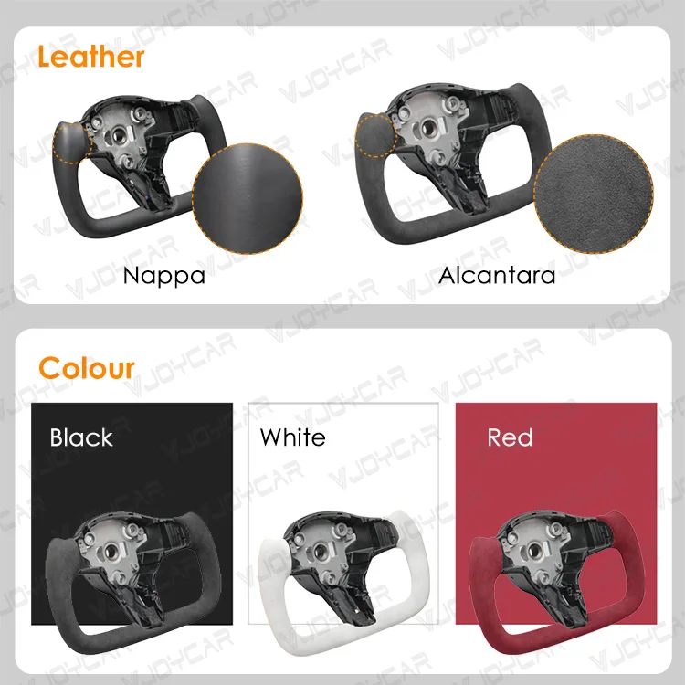 Newest Nappa/Alcantara Leather Yoke Steering Wheel with Heating Copper Wire Evenly Covered Suitable for Tesla Model 3/Y