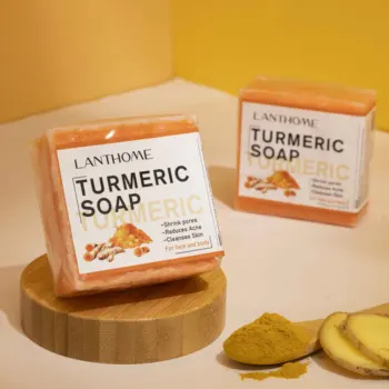 Organic Ginger Handmade Tumeric Bar Soap Bath Anti Acne Dark Spots Removal Whitening Turmeric Soap