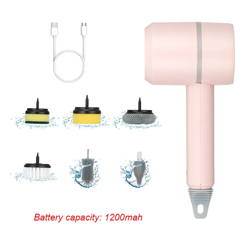 Dropshipping 6 Brush Handheld Multifunctional Rotate Cordless Electric Kitchen Cleaner Dish Scrubber Cleaning Brush Kitchen