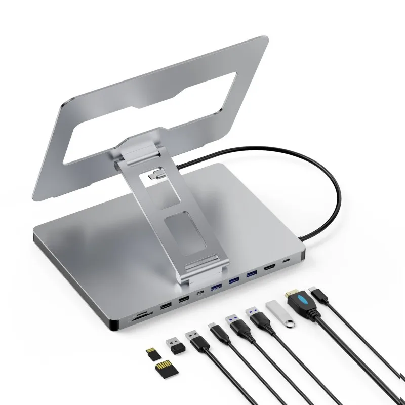 For Macbook Stand 10 In 1 USB C Multi Port Hub USB 3.0 USB-C Type-C PD Charging HDTV 4K Docking Station for Laptops and Tablets