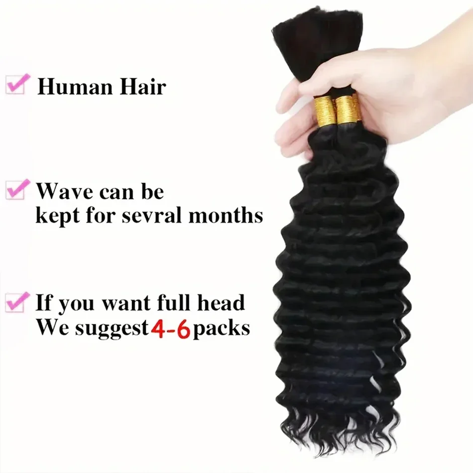 Deep Wave Human Braiding Hair 100% Unprocessed Real Human Hair No Weft Curly Bulk For Natural Braiding_voghion.com